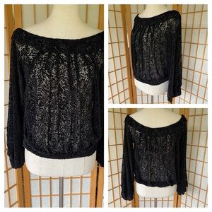 Free People Black Velvet Burnout Top SZ S